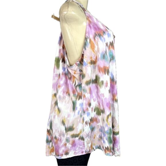 Torrid +5 Purple Multicolor Abstract Floral V-Neckline Woven Challis Camisole - Picture 3 of 6